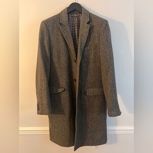 J. Crew Men's Charcoal Herringbone Trench Coat - Size Large